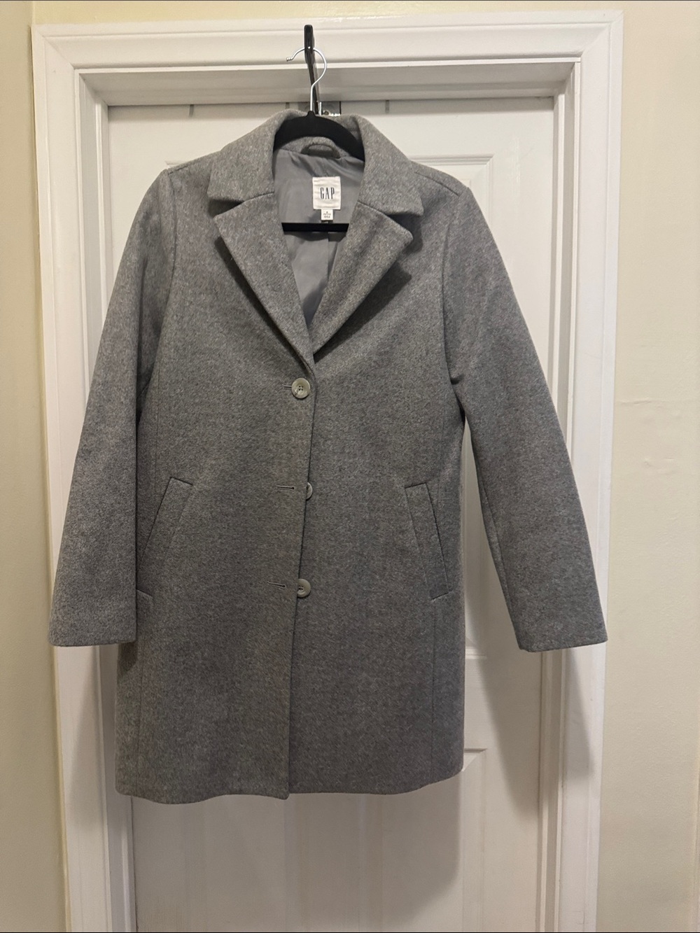 GAP Women's Light Gray Single-Breasted Wool Blend Pea Coat
